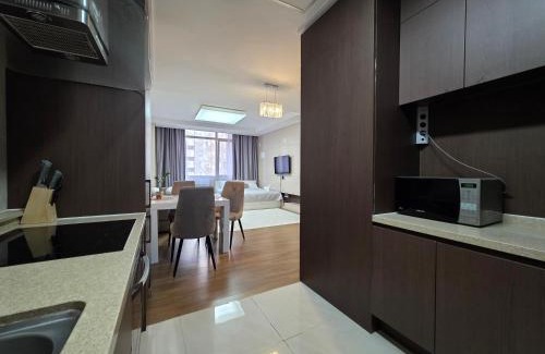 Almaty District Apartamento | 108 ТОП ЛОКАЦИЯ для НЕКУРЯЩИХ, посольство США 2х на 1-6 гостей с 2-мя кроватями и раскладной диван