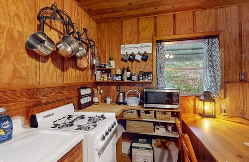Bronson Cabina | 2 riverfront cabins with large yard, grill, firepit, canoe, & private W/D