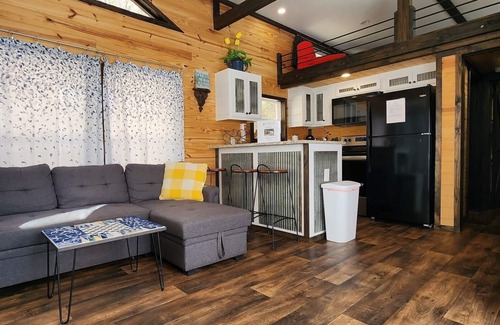 Mill Spring Casa | 2-story tiny home nestled on the creek, quick walk to pool and playground, private firepit, sleeps 7.