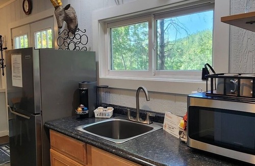 Mill Spring Cabina | 2-story treehouse with a cargo net connecting the upstairs lofts, a large balcony with a slide to the ground level, sleeps 10.