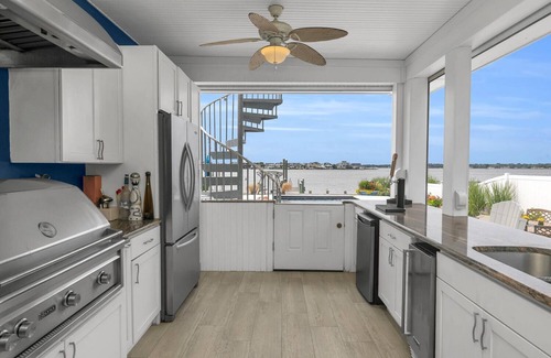 Monmouth Beach Casa | 2023 home on river, across from Beach. Outdoor kitchen bath pool spa fireplace