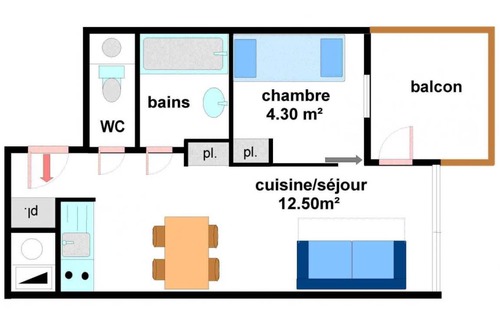 Lanslevillard Apartamento | 22 m² Apartamento ∙ 1 habitación ∙ 4 huéspedes