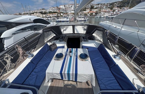 Sitges Alquiler De Eote | 4-cabins yacht boat in fabulous Port Sitges , AC, WiFi Jet ski bikes paddles