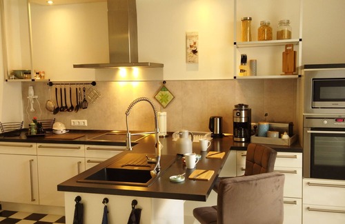 Bad Salzuflen Apartamento | Apartment with fireplace, terrace and beach area