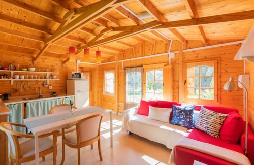 Agustinos Cabina | Cabaña pet friendly en plena naturaleza, dormitorio con AC