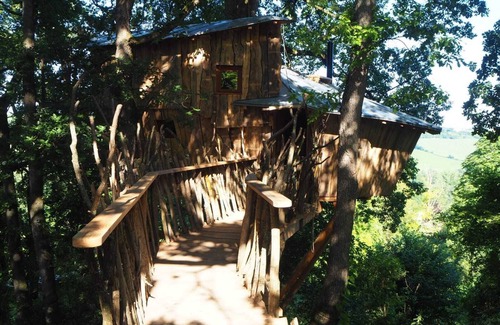 L'Isle-Bouzon Cabina | Cabane perchée / sauna & cold bath / shared natural swimming pool