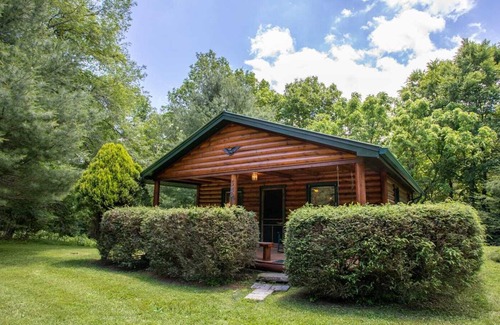 Sugar Grove Cabaña | Acogedora 1BR 1BA Cottage en Valle Crucis, bañera de hidromasaje, chimenea, cama Queen, cerca del río Watauga