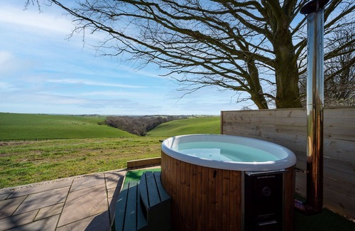 Stoke Rivers Cabina | Charming quirky couple and dog friendly countryside bolt hole, with private hot tub and communal gam