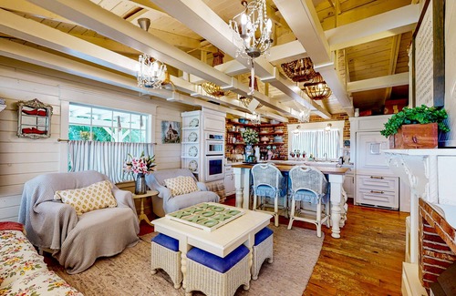 Buckingham Cabaña | Countryside cottage with firepit, garden views, French-country decor, & hammock