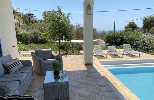 Porto Heli Villa | cozi villa w/firepit, ideal for family vacation, with exceptional view