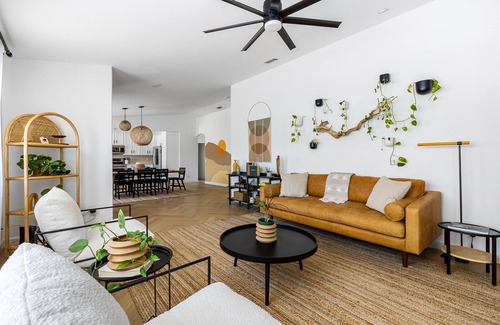 Thousand Palms Casa | Desert Moon: Fenced Private Acre with Cowboy Pool, Spa, Sauna and Hammocks