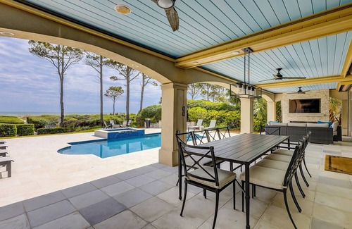 Oceanside Casa | Direct OCEANFRONT Updated Six Bedroom Sea Pines Home w/ Private Pool & Spa!