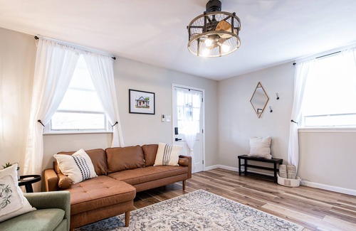 New Albany Casa | Dog-friendly 1920s charmer with bohemian finishes, firepit, central air, and W/D