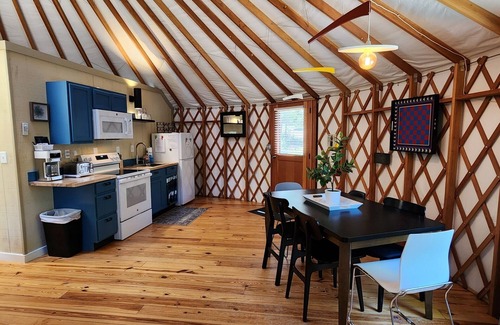 Mill Spring Casa | Dog friendly 30' Yurt, large dome skylight, king bed, 2 bedrooms, sleeps 6.