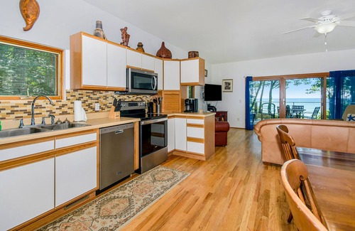 Lake Michigan Beach Casa | Dog-friendly home with lake views, wood stove, kayaks/SUPs, & W/D