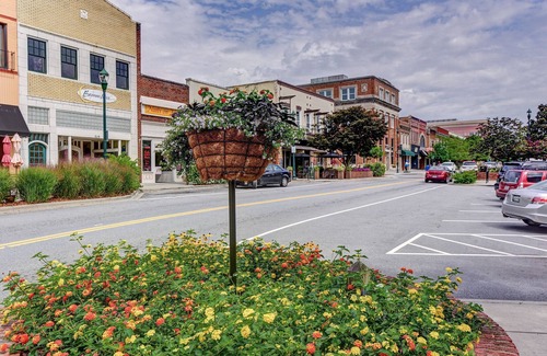 Hendersonville Apartamento | Centro de Hendersonville Loft con balcón privado con vistas a la calle principal.