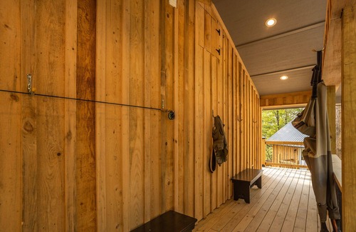 Bristol Cabina | Enjoy Mtn/River Views from Osprey Cabin, porch fireplace, 500ft river frontage