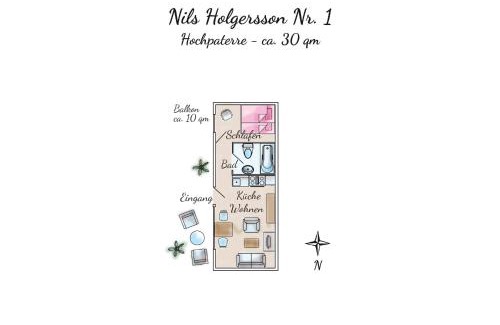 Spiekeroog Apartamento | Ferienhaus Nils Holgersson - Wohnung 1