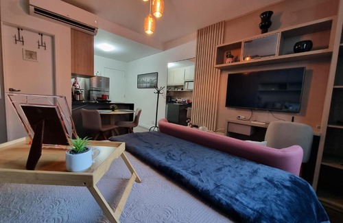 Alphaville Apartamento | Flat luxo, mobiliado c/ar, wi-fi, pisc. e academia