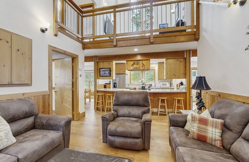Serene Lakes Casa | Forest-view home with deck, grill, 2 living areas, fireplace, washer/dryer