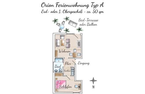 Spiekeroog Apartamento | Gästehaus Orion - Wohnung 4