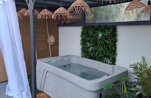 Pujaudran Cabaña | Gîte Saint-Jacques-de-Compostelle, 2 rooms, 2 bathrooms, very cool in summer, very large terrace 1 to 4 people - shared outdoor pool - private jacuzzi optional