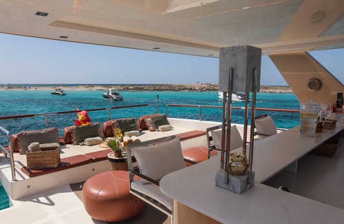 La Savina Alquiler De Eote | Goldfinger - Floating Home', a luxury catamaran yacht on the island of Formentera