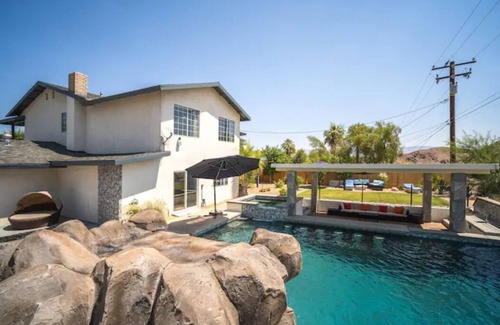 Cathedral City Cove Casa | Huge Home: Pool, Grotto, Water Slide, Swim Up Bar, Hot Tub, Fire Pit, Game Room