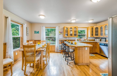 Camano Island Casa | Idyllic woodsy retreat with firepit, two kitchens, Port Susan views & woodstoves