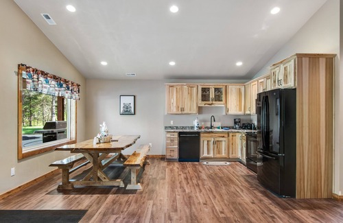 Conover Casa | Inviting dog-friendly cabin with hot tub, fireplace, patio, grill, central AC, & W/D