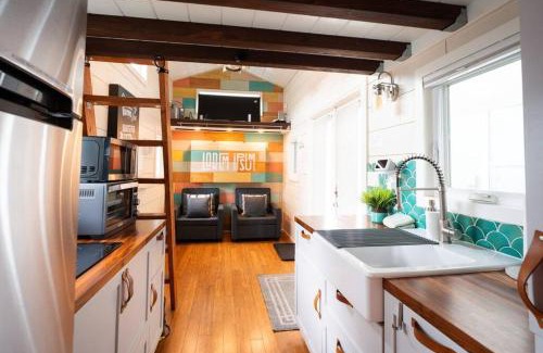 San Luis Obispo Casa | Lofted Bedroom Teal Tiny Home with Creek Views
