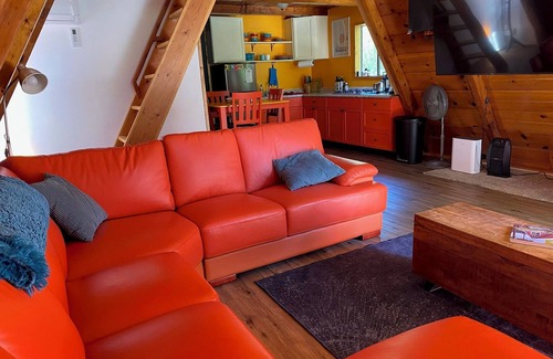 Bodfish Cabaña | ▲ Lunar Landing ▲ Pet friendly, colorful A-Frame cabin with barrel sauna