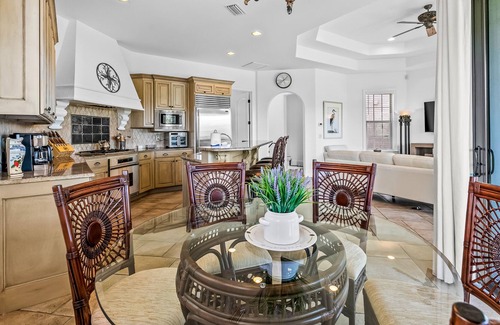 St. Tropez Casa | Mediterranean-style home with pool & hot tub access, W/D, AC & golf cart