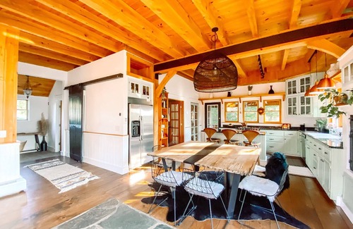 Morrisville Casa | Modern Post & Beam near Stowe Village with Mountain Views and Private Waterfall