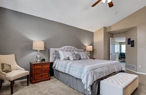 Aurora Casa | Mountain-View Home with Private Hot Tub, Dog-Friendly Yard, Office, Fireplace