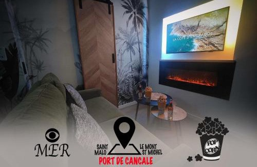 Cancale Apartamento | MRODBNB - Appart Neuf - Aperçu Mer - 25m Plage & Resto - Ciné - Cheminée - Popcorn