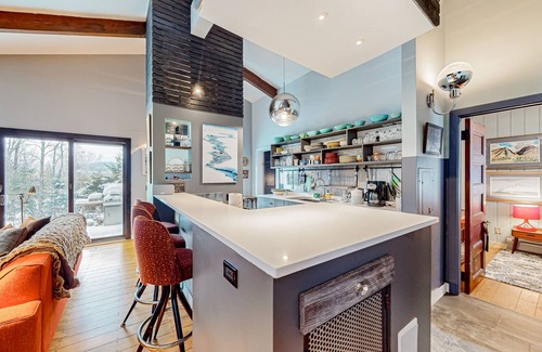 Stowe Hollow Casa | Mtn-view home with private hot tub, deck, outdoor shower, grill, & wood stove