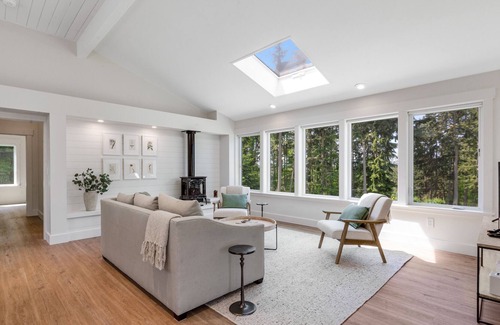 Freeland Cabaña | New construction - upper-level home with expansive deck & orchard views