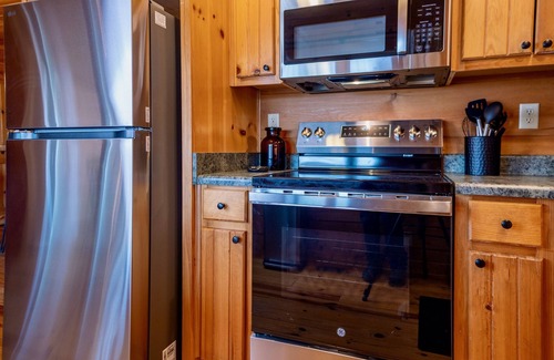 West Jefferson Casa | New! Hand-Stacked Log Cabin TH | Mountain Views | Short Walk to Downtown WJ