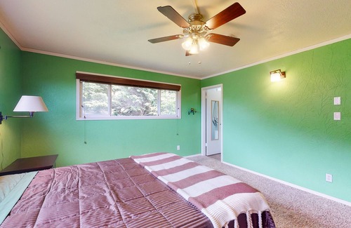 Yachats Casa | Ocean View Home w/ a Private Hot Tub, Wood Fireplace, Decks, & Garden