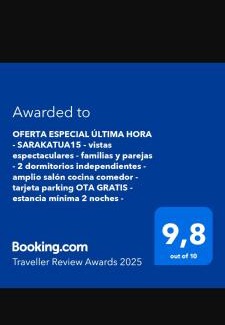 Zarautz Apartamento | OFERTA ESPECIAL ÚLTIMA HORA - SARAKATUA15 - vistas espectaculares - familias y parejas - 2 dormitorios independientes - amplio salón cocina comedor - tarjeta parking OTA GRATIS - Julio y agosto estancia mínima 7 noches de domingo a domingo -