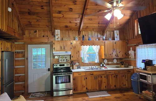 Lansing Cabina | Peaceful Riverfront Log Cabin w/ Hot tub near West Jefferson