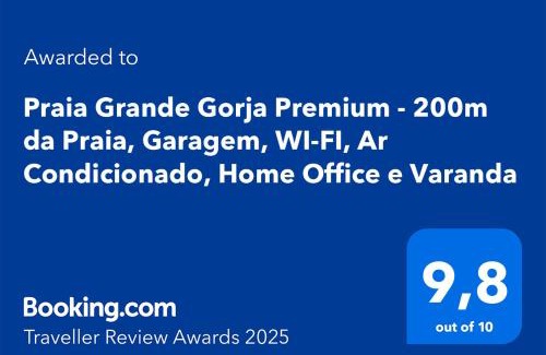 Tupi Apartamento | Praia Grande Gorja Premium - 200m da Praia, Garagem, WI-FI, Ar Condicionado, Home Office e Varanda