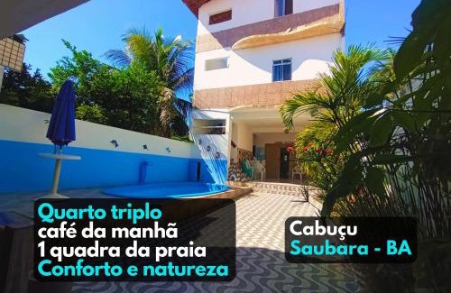 Saubara Apartamento | Quarto 1 triplo café da manhã em Pousada, Praia de Cabuçu BA