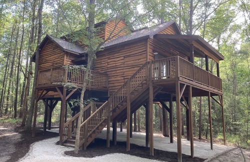 Livingston Cabina | Relax with a view from above in a tree-top getaway! Two Creeks Crossing Resort