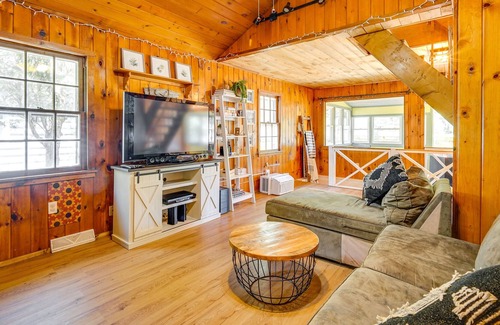 Lake Luzerne-Hadley Cabaña | Riverfront Hadley Getaway w/ Fire Pit & Boat Dock!