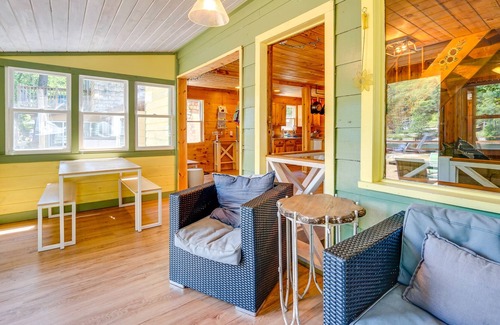 Lake Luzerne-Hadley Cabaña | Riverfront Hadley Getaway w/ Fire Pit & Boat Dock!