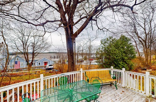Wiscasset Casa | Riverview house with yard, huge deck, firepit, gas grill, private W/D, and canoe