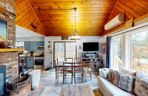 Ludlow Casa | Rustic lakeview cabin with fireplace, deck- near skiing