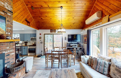 Ludlow Casa | Rustic lakeview cabin with fireplace, deck- near skiing